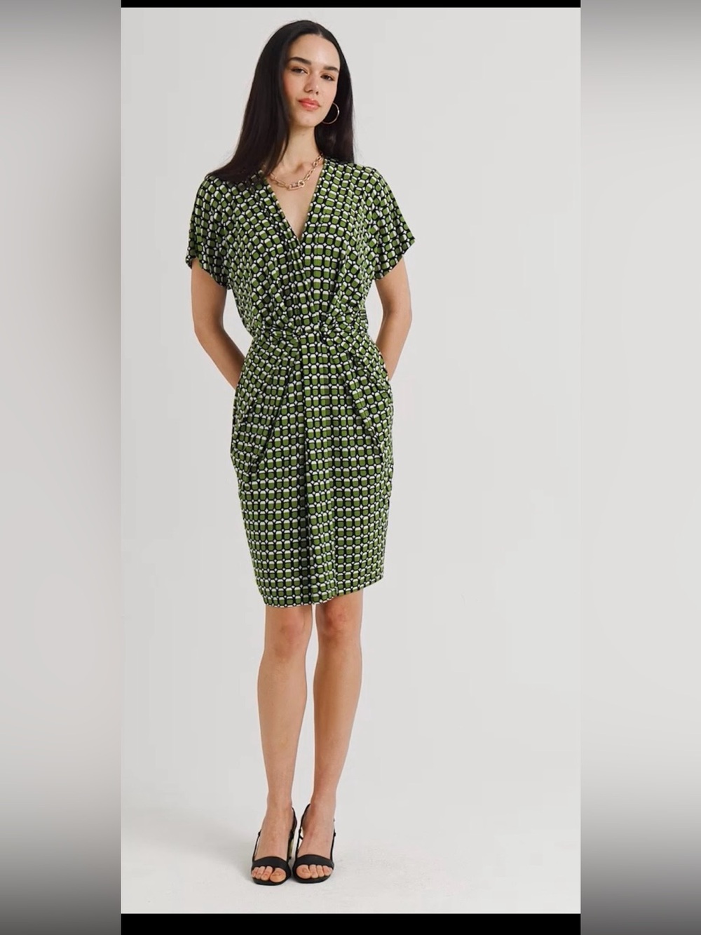 NWOT White House Black Market Faux Wrap Green Matte Jersey Dress M